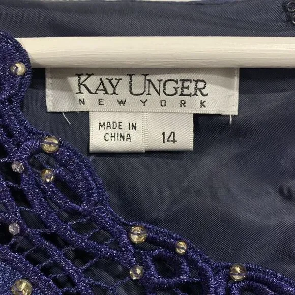 Kay Unger Size 14 Dress Sleeveless Bling V-Neck Fit & Flare Knee Length Women’s - Picture 2 of 12